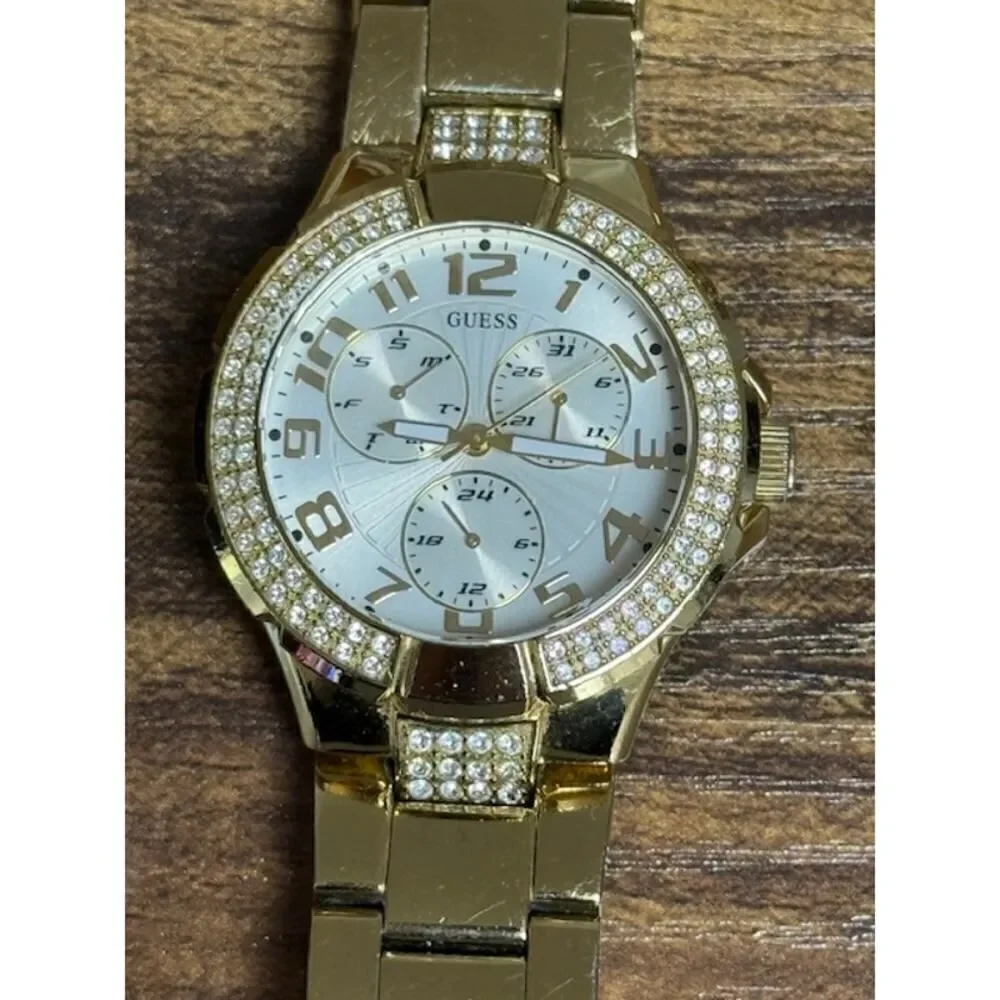 Guess Womens Gold Tone Stainless Steel Quartz Rhinestone Watch G13537L